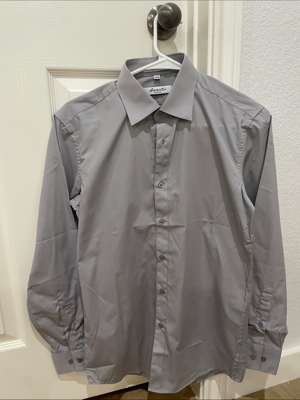 Amauto Men's Light Gray Dress Shirt - Classic Point Collar